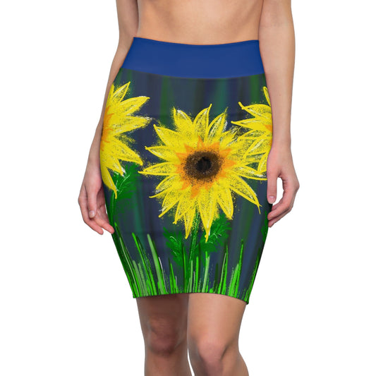 Sunflower in Chalk - Pencil Skirt