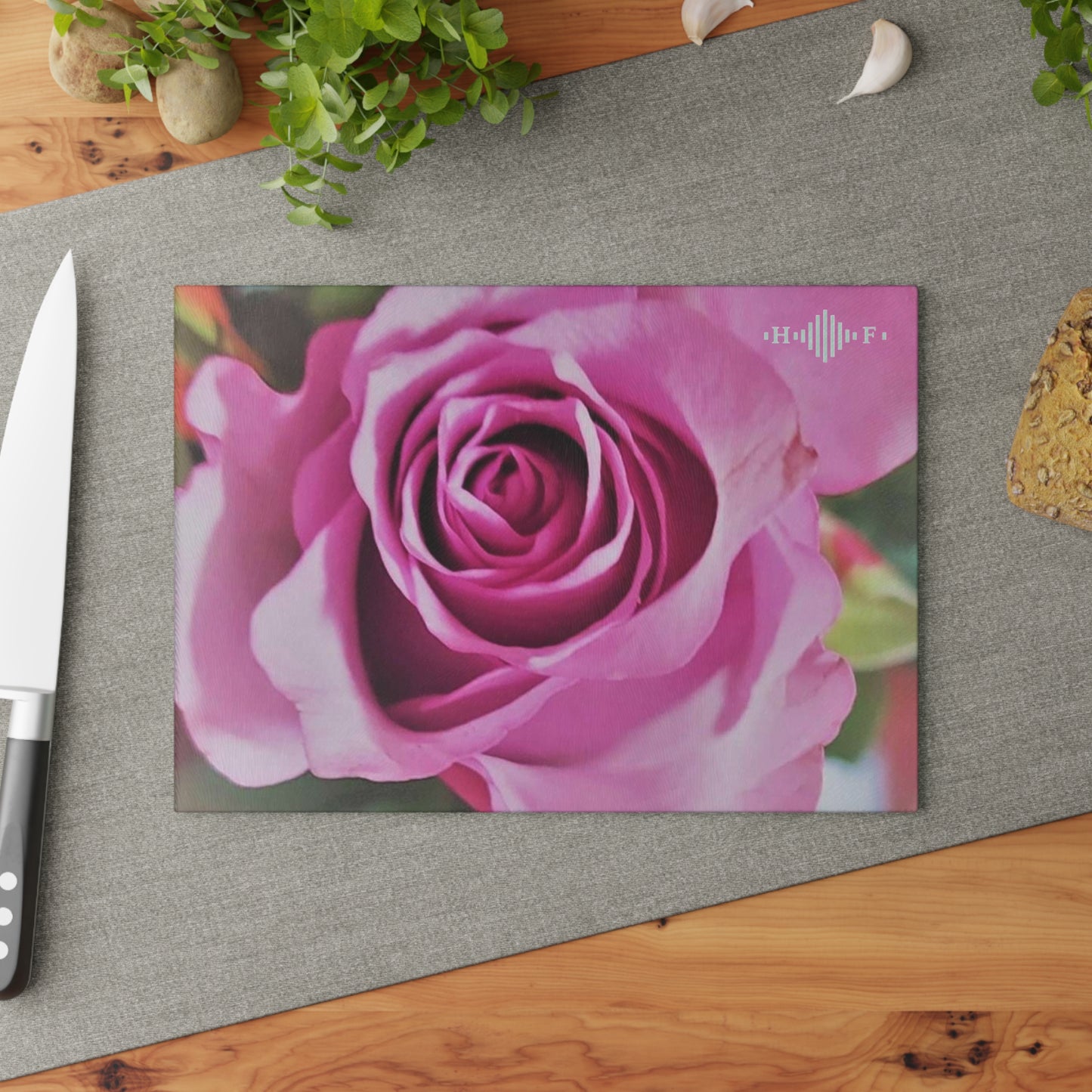 Pink Rose - Glass Cutting Board