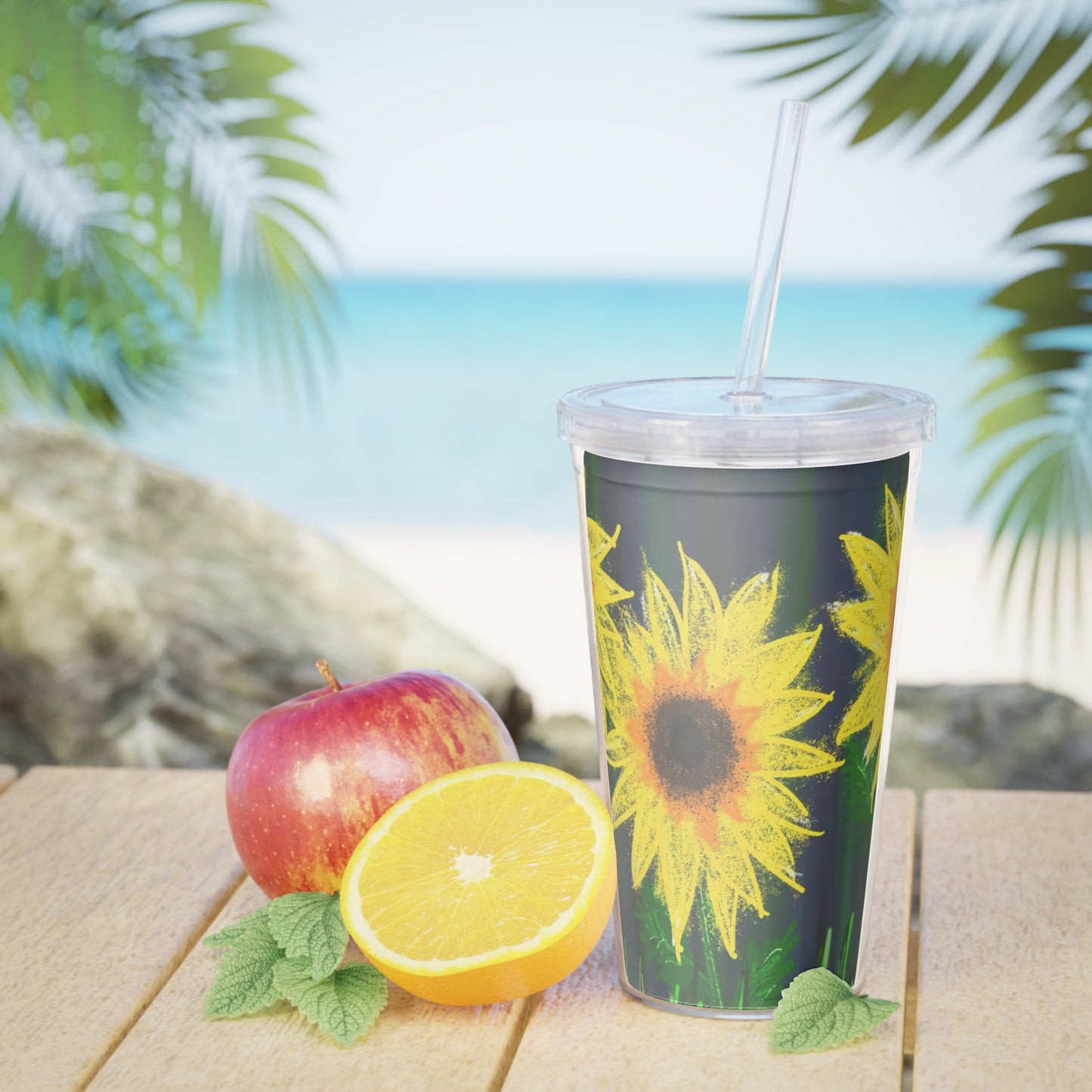 Sunflowers in Chalk - Tumbler with Straw
